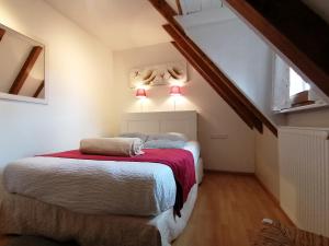 a bedroom with two beds in a attic at Victor et Léontine in Ribeauvillé