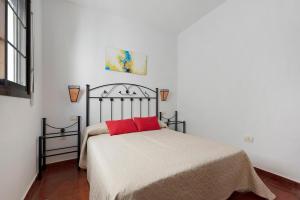 a bedroom with a bed with red pillows on it at Ático El Agua in Santiago del Teide