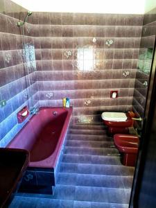 y baño con 2 aseos y bañera rosa. en Casa Centineo en Barcellona-Pozzo di Gotto