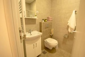 y baño con aseo y lavamanos. en WHITE FIELDS-Central 2-bdrm apartment with parking, en Novi Sad