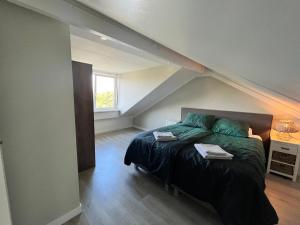 een slaapkamer met een bed op zolder bij Parnassia in De Koog