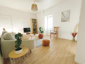 Quiet & Cosy near Loire River & Tramway في نانت: غرفة معيشة مع أريكة وطاولة