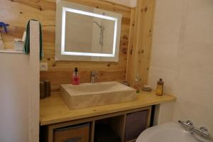 un bagno con lavandino, specchio e WC di la métairie de Martine a Riez