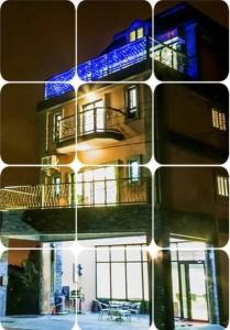 uma colagem de fotos de uma casa com um edifício em 窩心の家民宿 em Suao