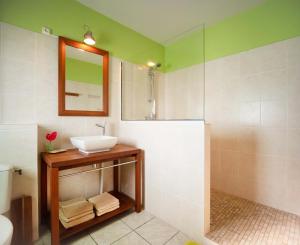 bagno con lavandino e specchio di Habitation Bellevue a Sainte-Anne