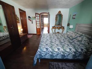 a bedroom with a bed and a mirror on the wall at Het Boetje in Lagoa