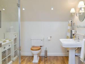 a bathroom with a toilet and a sink at West Wood Hideaway in Middleton