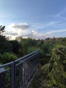 d'un balcon avec une clôture et quelques buissons et arbres. dans l'établissement Ca di me, à La Morra