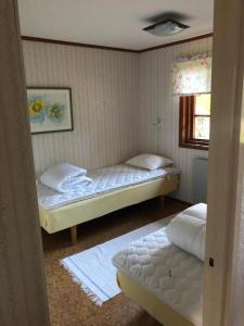 a bedroom with two beds and a window at Sävekulla 208 "Lillekulla" in Sävekulla