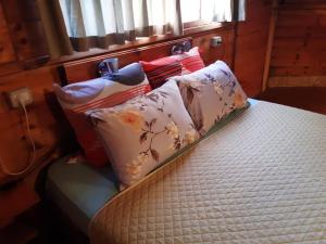 Postel nebo postele na pokoji v ubytování בקתת עץ בחורש במנות - דום גיאודזי - Wooden cabin in Manot