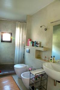 a bathroom with a sink and a toilet and a mirror at Apartment in Chamonix in Chamonix