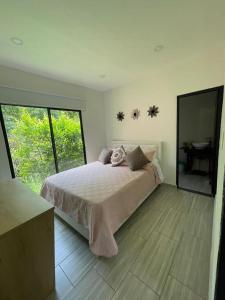 1 dormitorio con cama y ventana grande en FINCA LAS MARÍAS 2, en Vergara