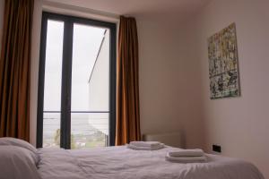 een slaapkamer met een bed en een raam met handdoeken erop bij Villa Wineyard - VinoGrad in Banja Luka