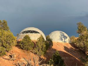 two domes on top of a hill with trees at Bryce Glamp And Camp in Cannonville