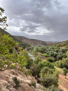 vistas a un río en un valle con árboles en Ighbola Ouzoud, en Ouzoud