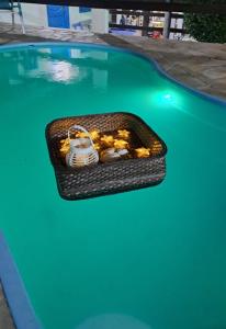 una cesta de zapatos en la parte superior de una piscina en Mar de Maria Pousada, en Búzios
