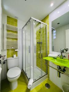 a bathroom with a shower and a toilet and a sink at ESTUDIOS RUDA 4 in Madrid