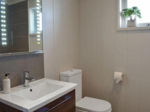 a bathroom with a sink and a toilet and a mirror at Willow Lodge - Uk13637 in Creetown