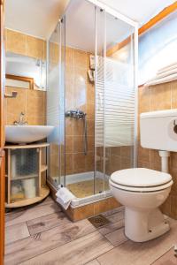 ein Bad mit einer Dusche, einem WC und einem Waschbecken in der Unterkunft Peace near the city center in Zagreb