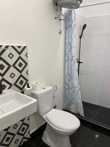 a bathroom with a white toilet and a sink at Apartment Ana in Vis