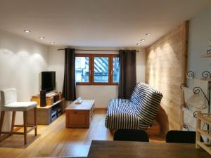 a living room with a chair and a television at Coquet T1 hyper centre in Le Bourg-dʼOisans