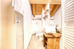 La salle de bains est pourvue d'un lavabo et de toilettes. dans l'établissement Incanto Walser Apartments Testa, à Macugnaga