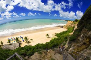 a view of a beach with palm trees and the ocean at Casa Arara vista mar - Por Pipa Casas de Praia in Pipa