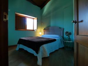 een slaapkamer met een bed in een blauwe kamer bij ACASADOCRUCEIRO 