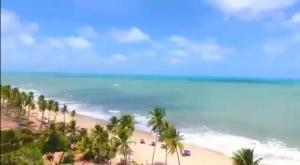 une vue sur une plage avec des palmiers et l'océan dans l'établissement Tabatinga Relax Apartamento 2, à Conde 30 autres photos