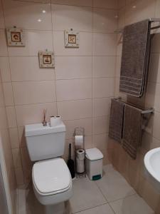 ein Badezimmer mit einem weißen WC und einem Waschbecken in der Unterkunft Alvor Suite Apartment in Alvor