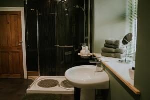 un bagno con lavandino e doccia di White Side Cottage a Haltwhistle Altre 26 foto