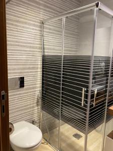 カサブランカにあるChez Bebelのバスルーム(トイレ、ガラス張りのシャワー付)