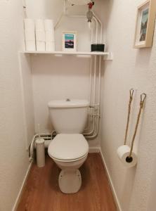een kleine badkamer met een toilet en een aantal leidingen bij Gourette appartement près des pistes, Résidence Val Soleil, 256 Gourette Nord, rue de Tortes in Eaux-Bonnes