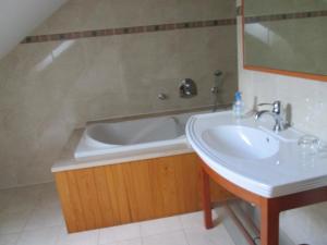 a bathroom with a sink and a bath tub at Chambre d'hotes "Les Bordes" in Marzy