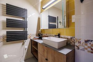 Kúpeľňa v ubytovaní Zemplén Terrace - luxusapartman a belvárosban kültéri fedett jacuzzival