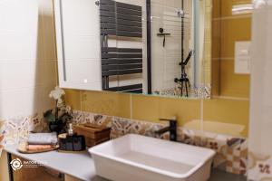 Kúpeľňa v ubytovaní Zemplén Terrace - luxusapartman a belvárosban kültéri fedett jacuzzival