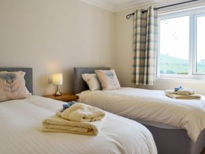 a bedroom with two beds with towels on them at Auchen Ladder in Amisfield Town
