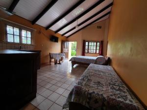 ein Schlafzimmer mit einem Bett und einem Tisch in einem Zimmer in der Unterkunft Hotel Villa Zurqui in San José