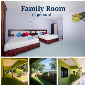 un collage de trois photos d'une chambre avec deux lits dans l'établissement Delta Chenang Resort, à Pantai Cenang