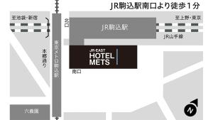 a map of the best hotel meters in osaka with the text best hotel meets at JR-East Hotel Mets Komagome in Tokyo