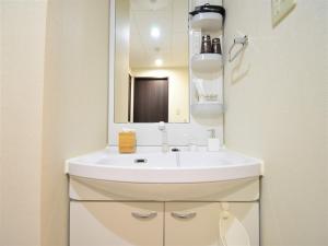 uma casa de banho com um lavatório branco e um espelho. em Regariain - Vacation STAY 84627 em Okayama