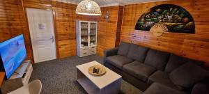 uma sala de estar com um sofá e uma televisão em CHAMBRE PRIVÉE Numéro 1 dans un Superbe appartement en colocation em Montataire