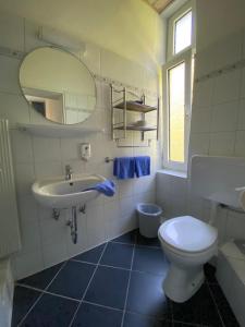 een badkamer met een wit toilet en een wastafel bij Hotel Villa im Steinbusch in Malente