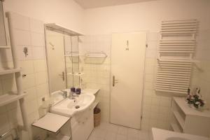 a white bathroom with a sink and a shower at Apartment Bebette - 1 Bedroom- Austrian Alpine Getaways in Winklerdörfl +22 photos