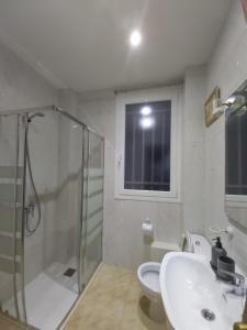 a bathroom with a shower and a sink and a toilet at Apartamento Ideal Retiro - Centro de Madrid in Madrid