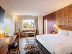 une chambre d'hôtel avec un chien dormant sur un lit dans l'établissement Fairmont Resort & Spa Blue Mountains MGallery by Sofitel, à Leura