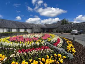 um jardim de flores em frente a um edifício em Knock House Hotel em Knock