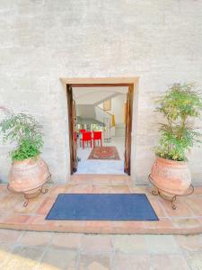 Deux grands vases avec des plantes sur un patio dans l'établissement Villa St Maxime, à Saint-Paul-de-Vence