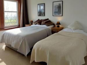 a bedroom with two beds and a window at Buckieburn in Banknock