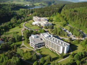 an aerial view of a large white building at Hotel Harmonie in Luhačovice